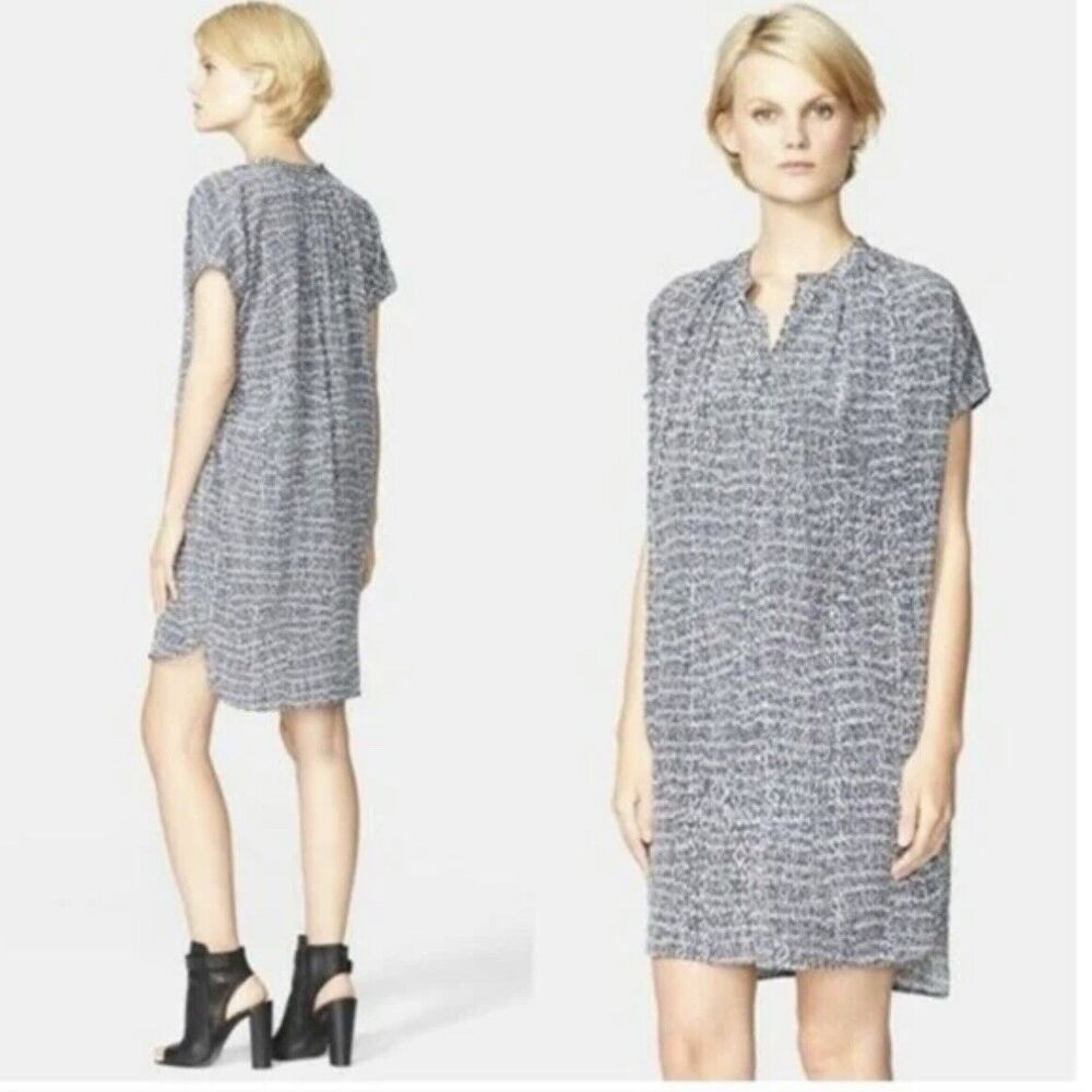 Vince 100% Silk Shift Dress Black Gray Pockets Small Old Money Quiet Luxury Chic